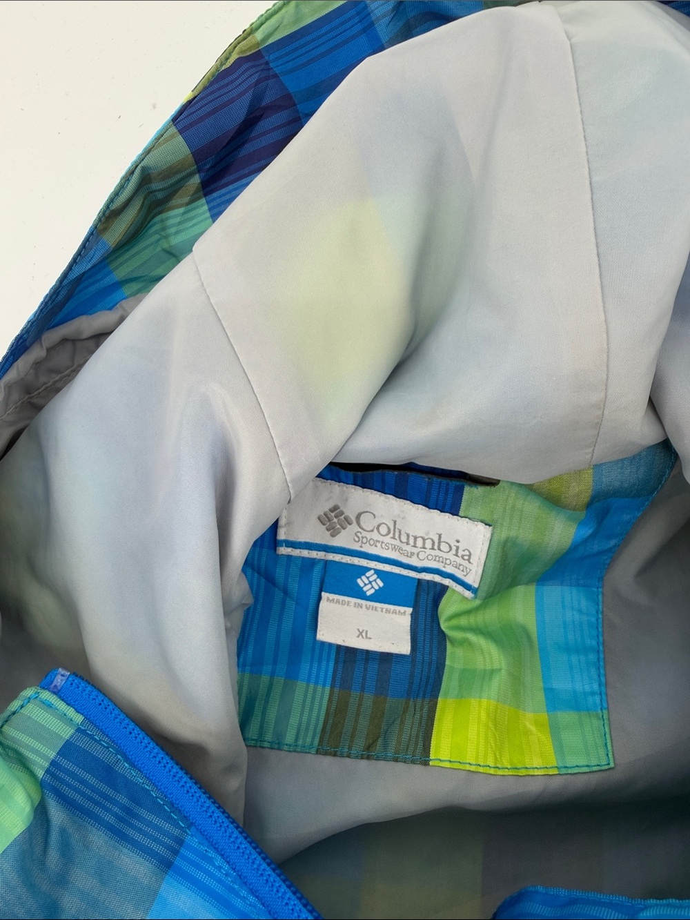 Columbia Blue Green Plaid Hooded Rain Jacket Gorpcore Women’s XL - Picture 8 of 13